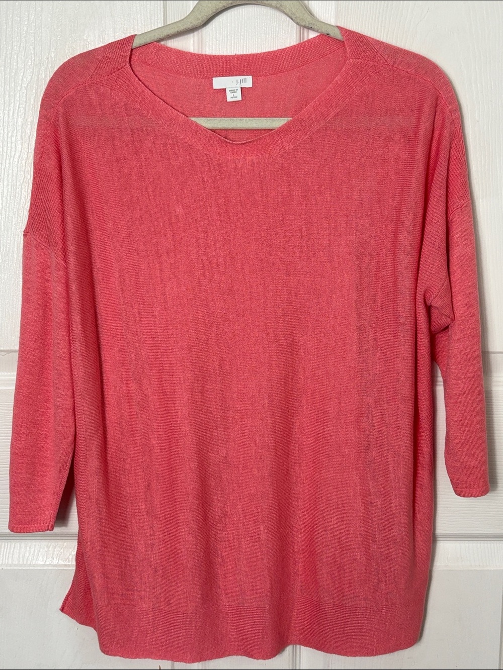 J.Jill Lightweight Coral linen blend Pullover top sz Large Petite Summer blouse